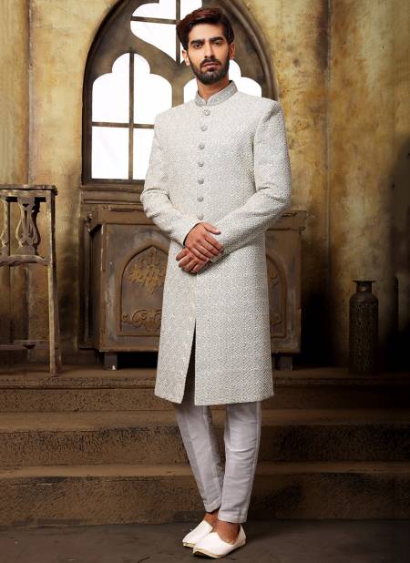 Green Colour Party Wear Jacquard Nawabi Indo Western Collection 1110